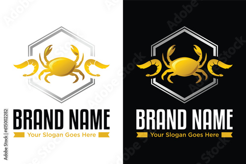 Seafood Fresh fish shrimps and crab illustration logo design