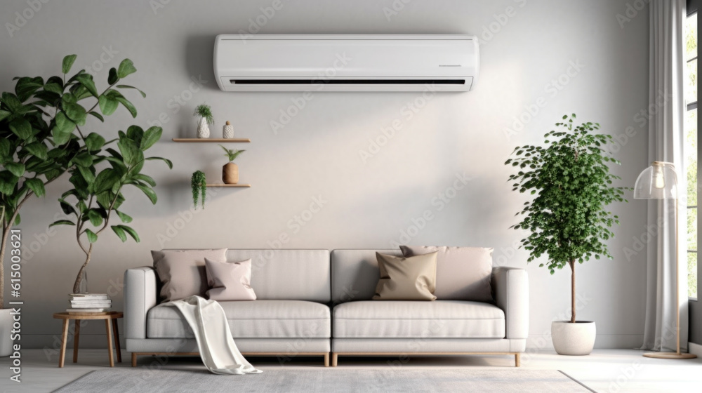 an air conditioner with modern living room with sofa Stock Illustration ...