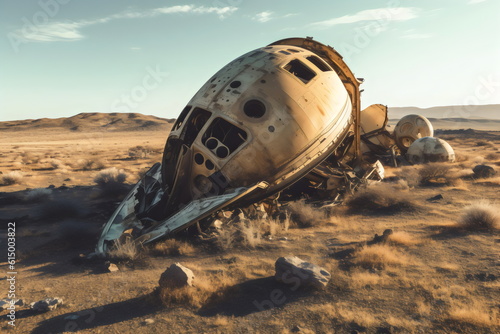UFO crash in desert, made with generative ai 