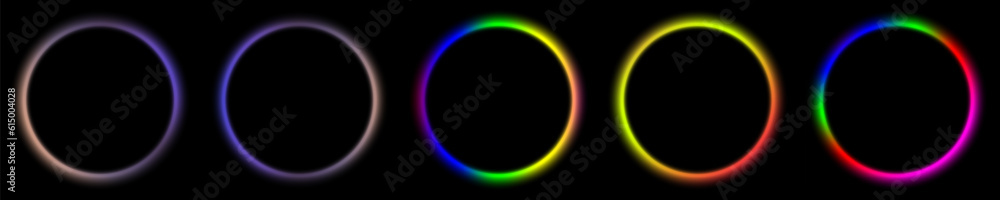 Set of Colorful Neon Glowing Rings on black background. Multicolored glowing spheres. Vector Illustration. EPS 10. Set of Colorful Neon Glowing Rings on black background. Multicolored glowing spheres. Vector Illustration. EPS 10.
