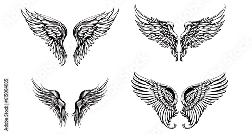 Angel wings, black and white design, vector illustration, SVG, great for t-shirts, mugs, birthday cards, wall stickers, stickers, iron-on, scrapbooking,