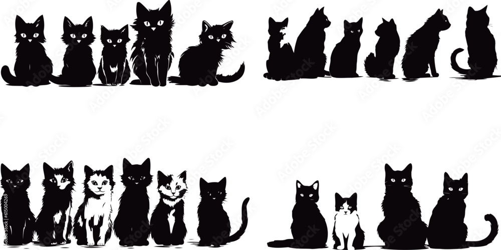Set of kittens, black and white design, vector illustration, SVG, great for t-shirts, mugs, birthday cards, wall stickers, stickers, iron-on, scrapbooking, Set of kittens, black and white design, vector illustration, SVG, great for t-shirts, mugs, birthday cards, wall stickers, stickers, iron-on, scrapbooking,