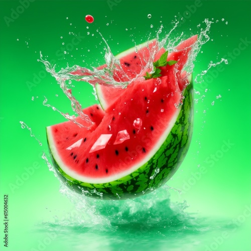 watermelon and mint leaves with water splash
