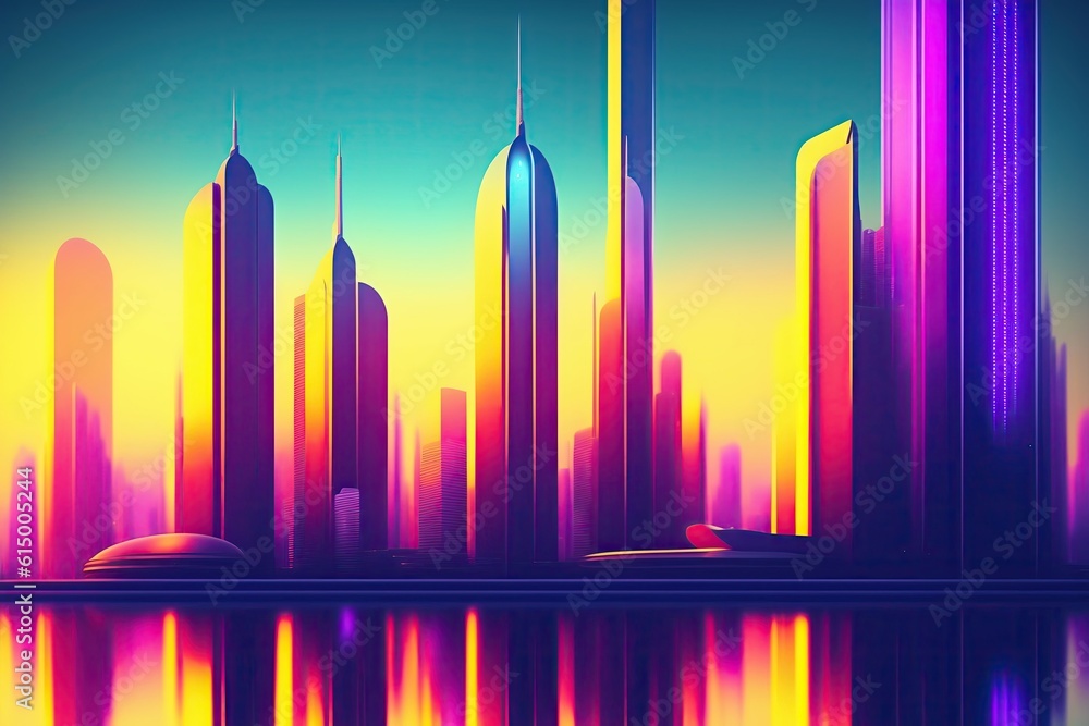 Futuristic City Purple Background Illustration