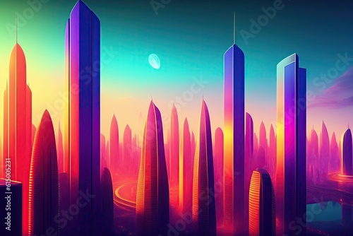 Futuristic City Purple Background Illustration