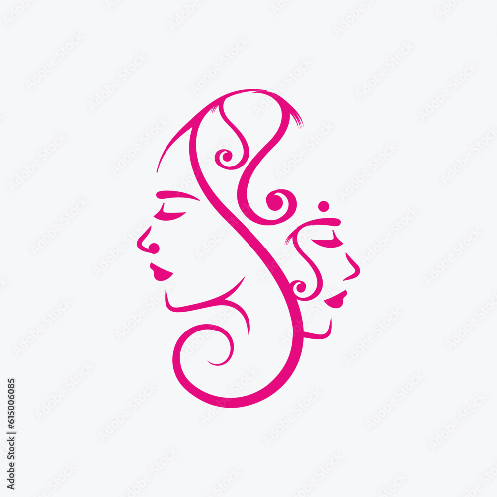 Vector illustration of Woman's silhouette with beautiful hair. Dual face logo of women. Salon logo. Vector illustration of Woman's silhouette with beautiful hair. Dual face logo of women. Salon logo.