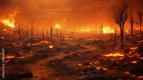 Inferno Earth  Devastating wildfires raging across a scorched landscape  illustrating the intensifying heatwaves   generative ai