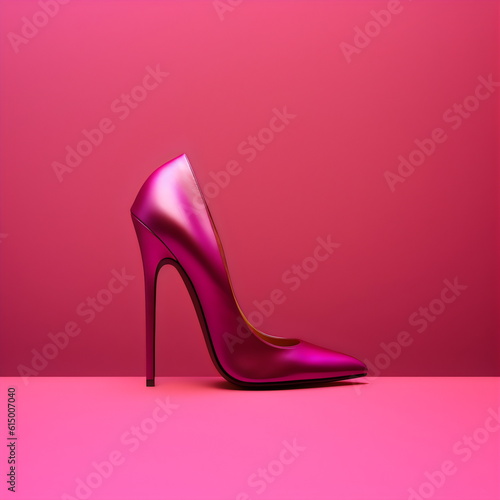 magenta stiletto high heel shoe isolated on plain pink studio background, made with generative ai