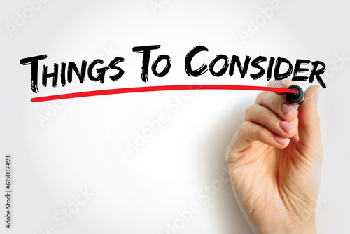 Fotografia Things To Consider text, business concept background