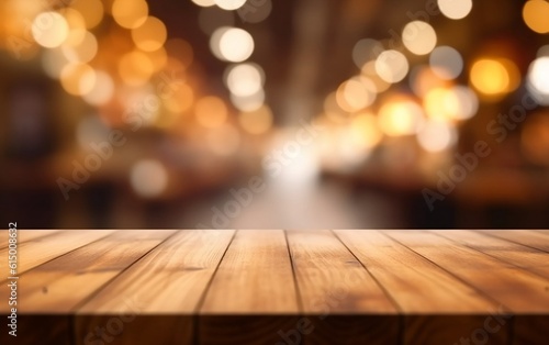 Empty Wooden Table Blurred Field and Clothing, Generative AI © Flowstudio