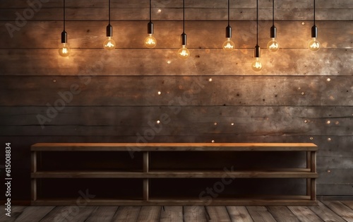 Empty Wooden Shelf Natural Brown Plank Board Generative AI