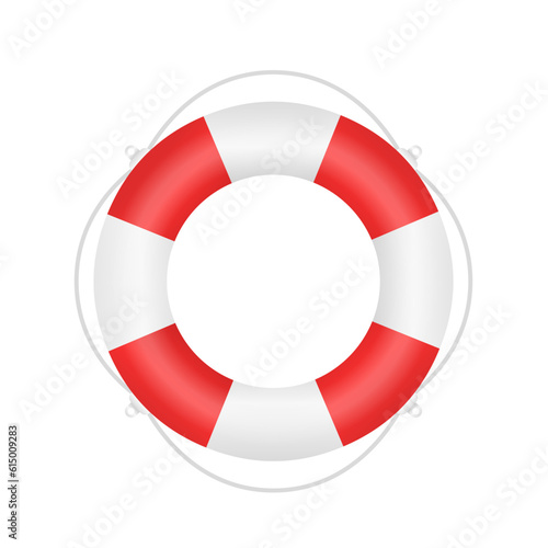 Life Buoy. Help SOS Concept. Shipwreck rescue equipment. Inflatable sos, help symbol. Survival water float. Vector white and red lifeguard. Travelling and adventure symbol. Vector illustration