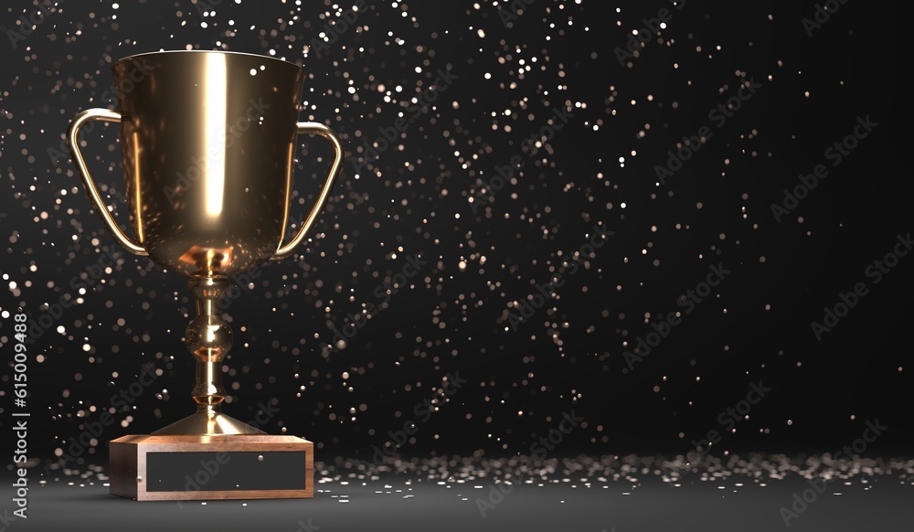Winner Champion Cup. 3d render illustration. Prize for winning the tournament. Golden award on a dark background Winner Champion Cup. 3d render illustration. Prize for winning the tournament. Golden award on a dark background