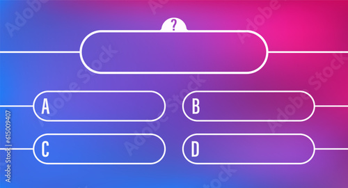 Vector question and answers template neon style for quiz game, exam, tv show, school, examination test. Question and answers template form on gradient background. Vector illustration
