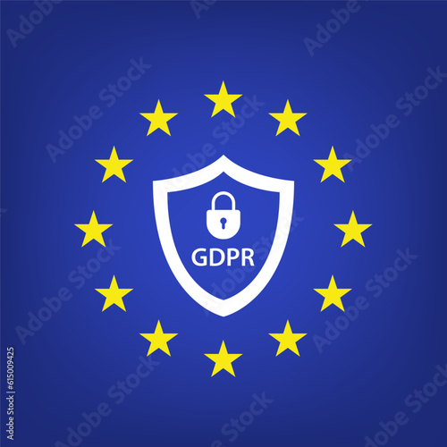 General data protection regulation with padlock (GDPR). EU GDPR label. A sticker with, a European sign. Ready badges, tags, stamps and labels template. Vector illustration