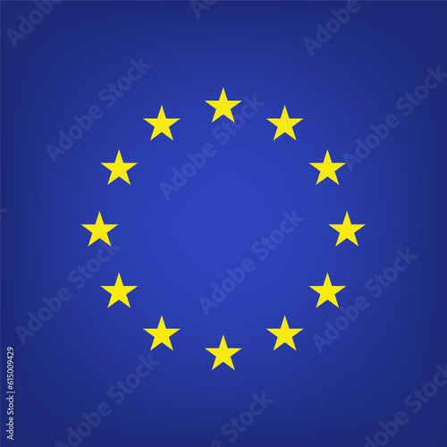 European Union flag vector illustration. Circle ring of yellow gold stars over dark blue background. EU symbol, flag. Stars circle arrangement - Europe countries union sign. Vector illustration
