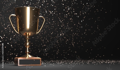 Winner Champion Cup. 3d render illustration. Prize for winning the tournament. Golden award on a dark background