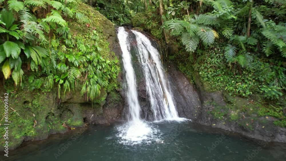 Waterfall in Grande-Terre in Guadeloupe in Caribbean drone view Waterfall in Grande-Terre in Guadeloupe in Caribbean drone view