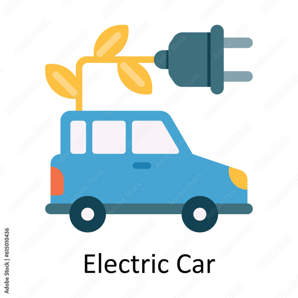 Electric Car Vector Flat Icon Design illustration. Nature and ecology Symbol on White background EPS 10 File