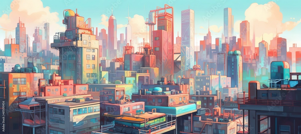 Downtown city background. Generative AI technology.