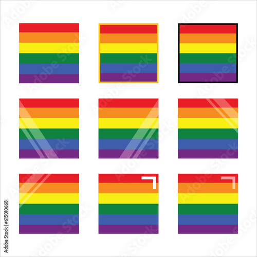 various styles of LGBTQ  square icon. Pride day vector icon. Rainbow love concept. Human rights and tolerance. LGBT gay and lesbian pride symbols  Icon template. Vector illustration isolated