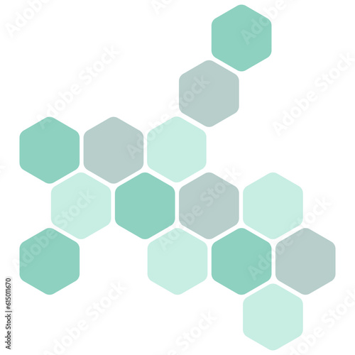 Futuristic green random digital hexagons, honeycomb elements