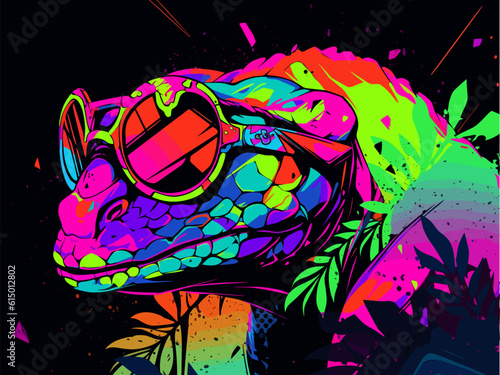 A chameleon wearing dark sunglasses
