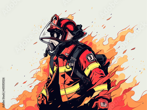 A firefighter on a plain background