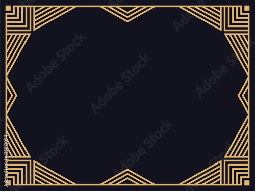Art deco frame. Vintage linear border. Design a template for invitations, leaflets and greeting cards. The style of the 1920s - 1930s. Vector illustration