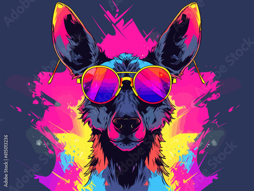 A kangaroo sporting dark sunglasses, in the style of vibrant and playful pop art