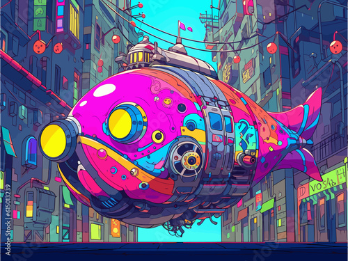 A futuristic submarine with eyes, wearing dark sunglasses and gliding through the depths