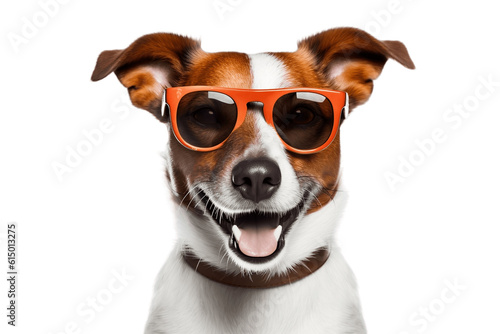 Fotografia Happy Dog in Sunglasses and Hat on Transparent Background Illustration
