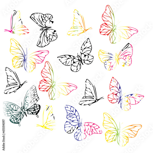 set of butterflies with different colors