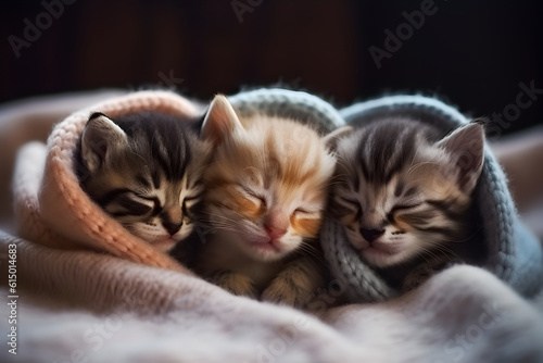 Three cats sleeping in a chair.