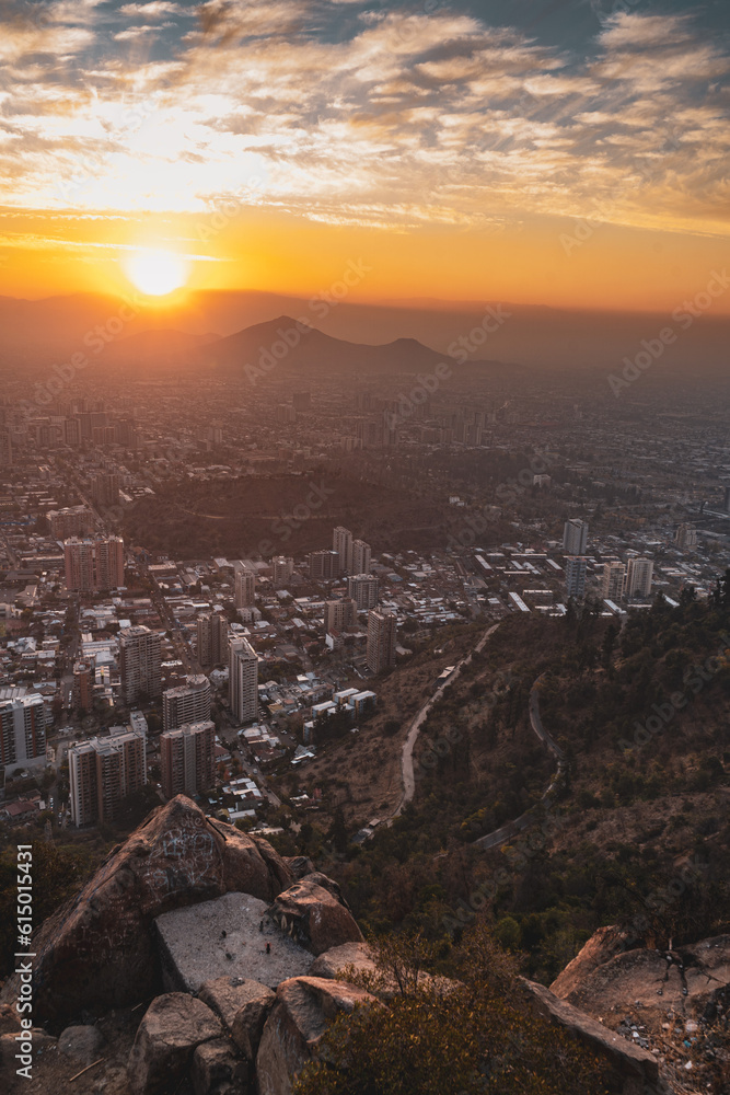 view of the city of santiago de chile at sunset