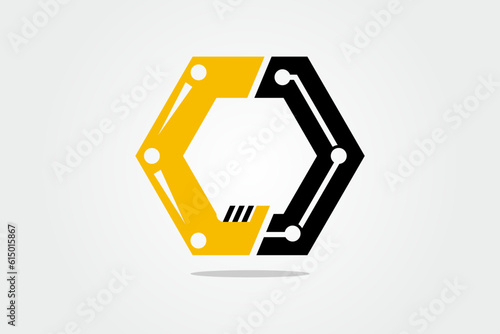 Letter O Hexagon heavy eguipment service logo design template element vector