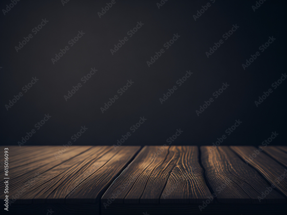 Wooden table in front of a dark background. A place to present your products. Wooden table in front of a dark background. A place to present your products.
