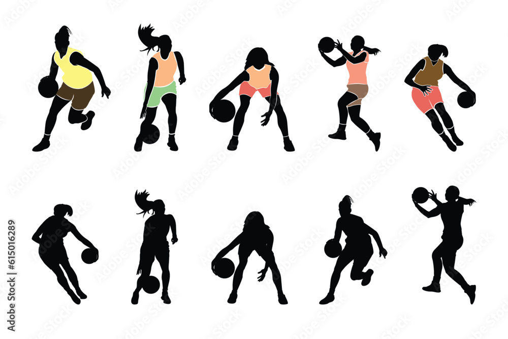 Women Basketball player. Group of different basketball players in