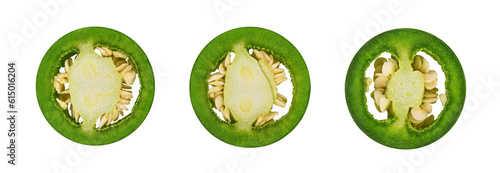 Green chili pepper slices or rings isolated on transparent background. PNG