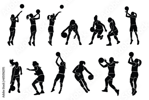 Women Basketball Player Silhouettes Fototapet