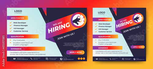 Recruitment advertising template. Recruitment Poster, Job hiring poster, social media, banner, flyer. Digital announcement job vacancies layout