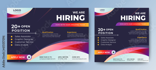 Poster for we are hiring. employees needed. Social media template job vacancy recruitment