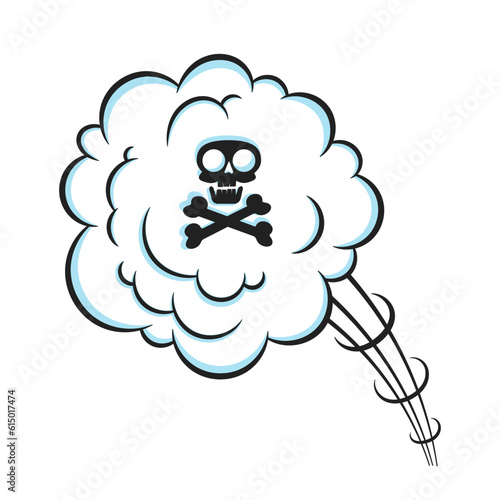 Fart smoke smelling cloud with skull and crossing bones pop art comic book cartoon flat style design vector illustration. Bad stink or toxic fart aroma cartoon smoke cloud isolated on white background