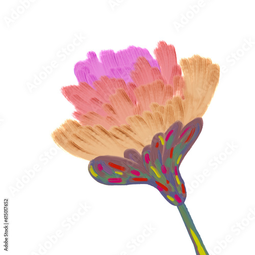 colorful flower draw with oil brush texture in hot tone
