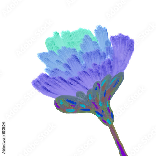 colorful flower draw with oil brush texture in cool tone