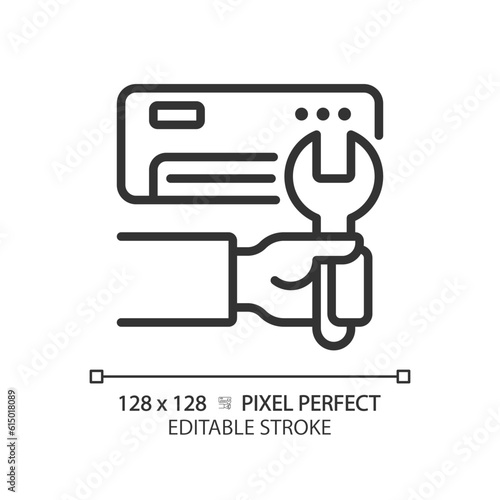 Ac installation linear icon. Air conditioner. Hvac maintenance. Climate control. Electric appliance. Repair service. Thin line illustration. Contour symbol. Vector outline drawing. Editable stroke