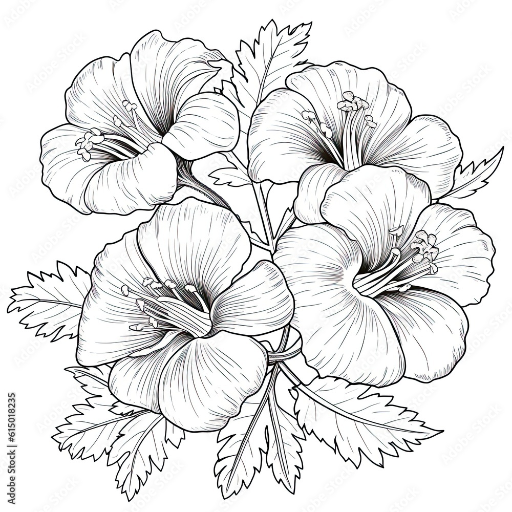 Cute Geranium flower in coloring page style illustration. Line art painting. Generative AI Cute Geranium flower in coloring page style illustration. Line art painting. Generative AI