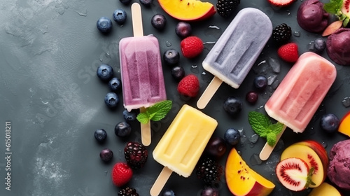 Healthy mixed fruit summer popsicles. Generative ai. © alexkich