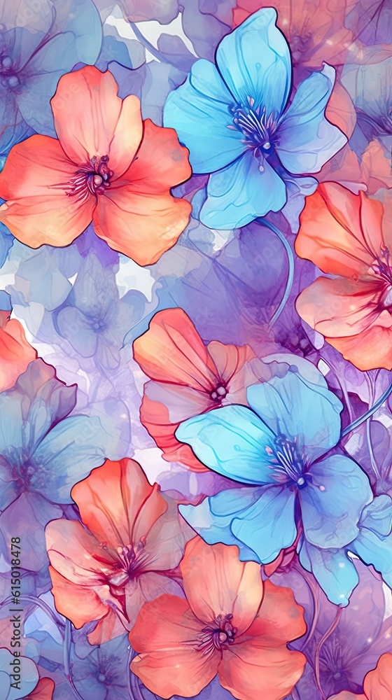 Watercolor Anemone flower illustration. Colorful painting floral background. Generative AI