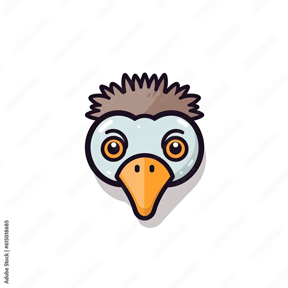 Fototapeta premium Portrait of Ostrich cute animal icon. Line style character avatar. Generative AI